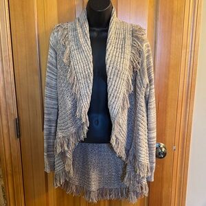 Style & Co. Beige Fringed Open-Front Cardigan